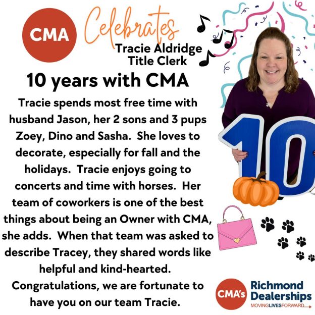 Happy 10-Year CMA Anniversary to Tracey Aldridge!